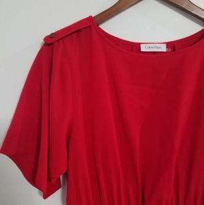 Calvin Klein Short Sleeve Cinched Waist Red Dress